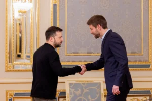 Volodymyr Zelenskiy and Michal Simecka in Kyiv on Jan. 17.Фотограф: Тетяна Джафарова/AFP/Getty Images