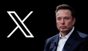 Ілон Маск та логотип соцмережі X на тлі цифрового інтерфейсу